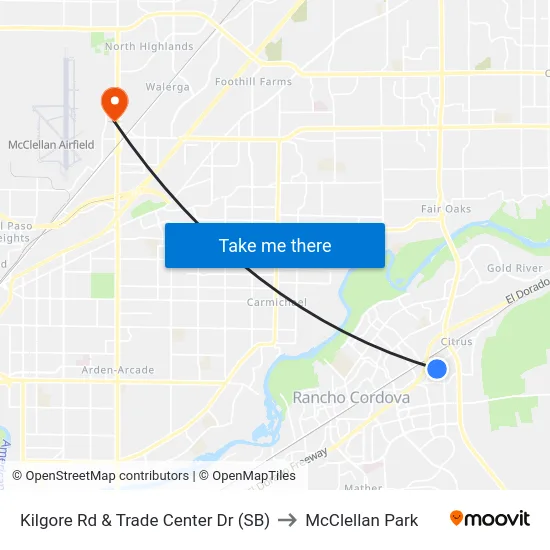 Kilgore Rd & Trade Center Dr (SB) to McClellan Park map