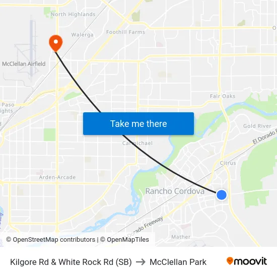 Kilgore Rd & White Rock Rd (SB) to McClellan Park map