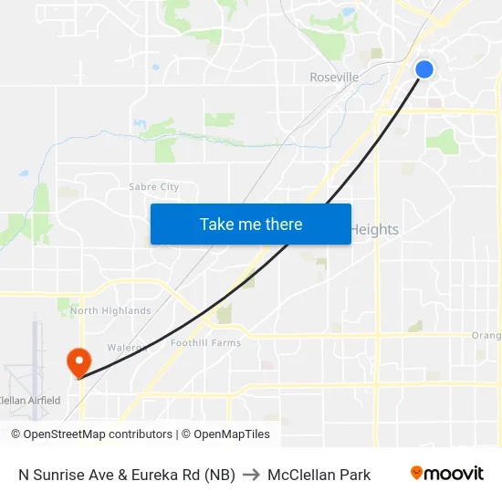 N Sunrise Ave & Eureka Rd (NB) to McClellan Park map