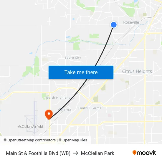 Main St & Foothills Blvd (WB) to McClellan Park map