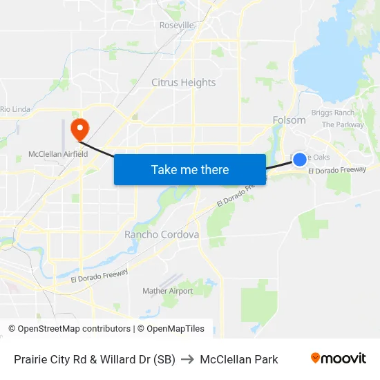 Prairie City Rd & Willard Dr (SB) to McClellan Park map