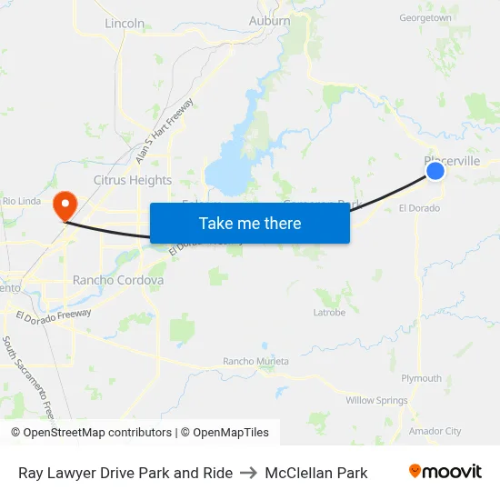 Ray Lawyer Drive Park and Ride to McClellan Park map