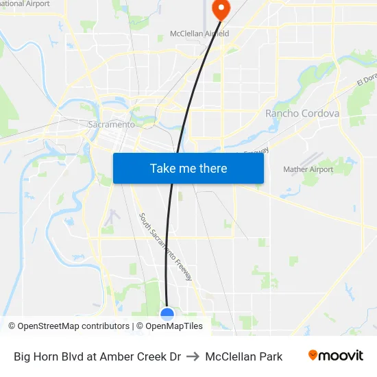 Big Horn Blvd at Amber Creek Dr to McClellan Park map