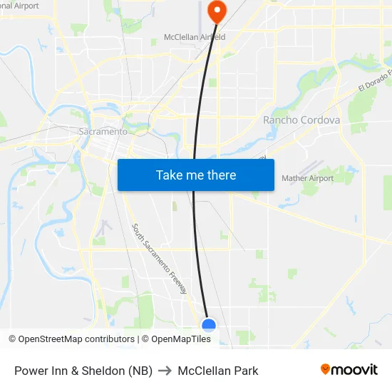 Power Inn & Sheldon (NB) to McClellan Park map