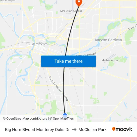 Big Horn Blvd at Monterey Oaks Dr to McClellan Park map