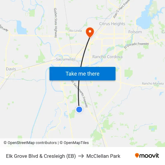 Elk Grove Blvd & Cresleigh (EB) to McClellan Park map