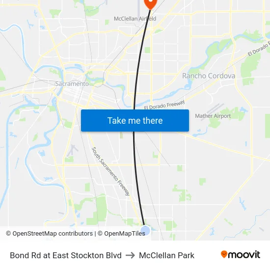 Bond Rd at East Stockton Blvd to McClellan Park map