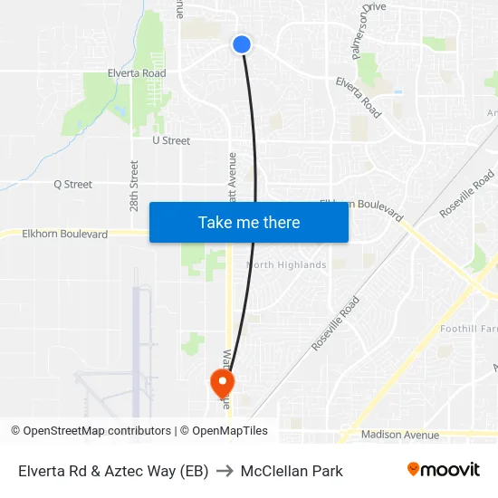 Elverta Rd & Aztec Way (EB) to McClellan Park map