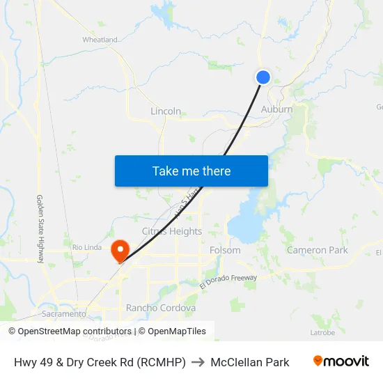 Hwy 49 & Dry Creek Rd (RCMHP) to McClellan Park map