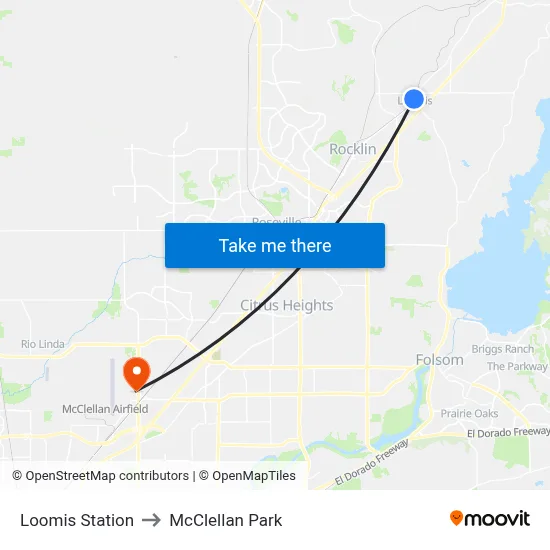 Loomis Station to McClellan Park map