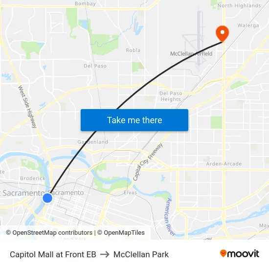 Capitol Mall at Front EB to McClellan Park map
