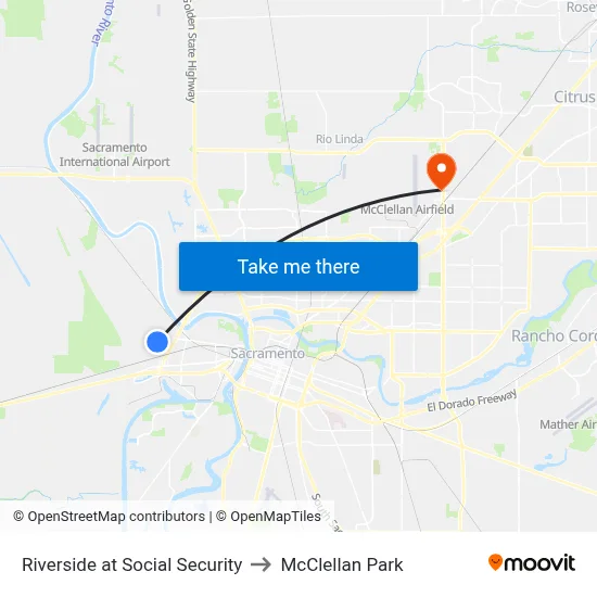 Riverside at Social Security to McClellan Park map