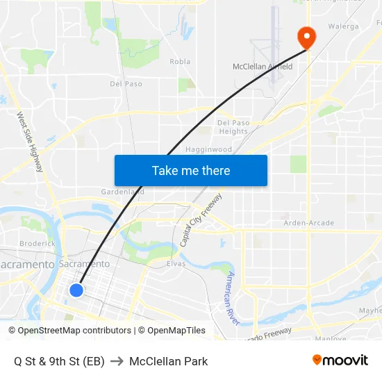 Q St & 9th St (EB) to McClellan Park map