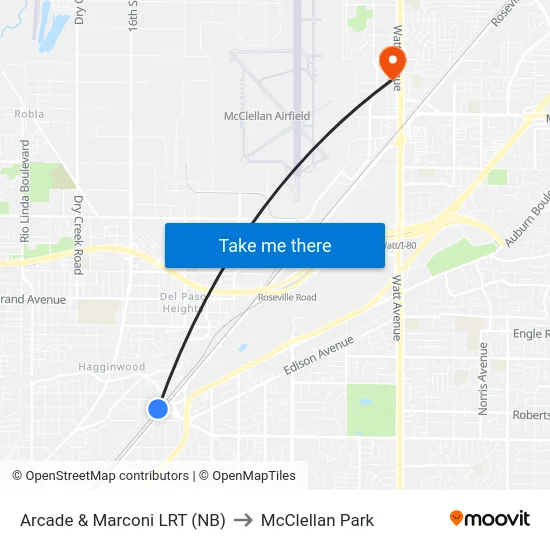 Arcade & Marconi LRT (NB) to McClellan Park map