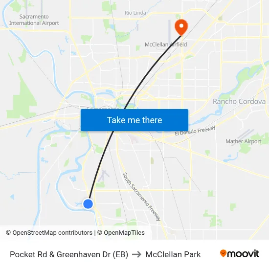 Pocket Rd & Greenhaven Dr (EB) to McClellan Park map
