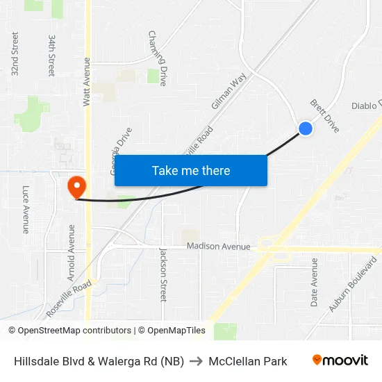 Hillsdale Blvd & Walerga Rd (NB) to McClellan Park map