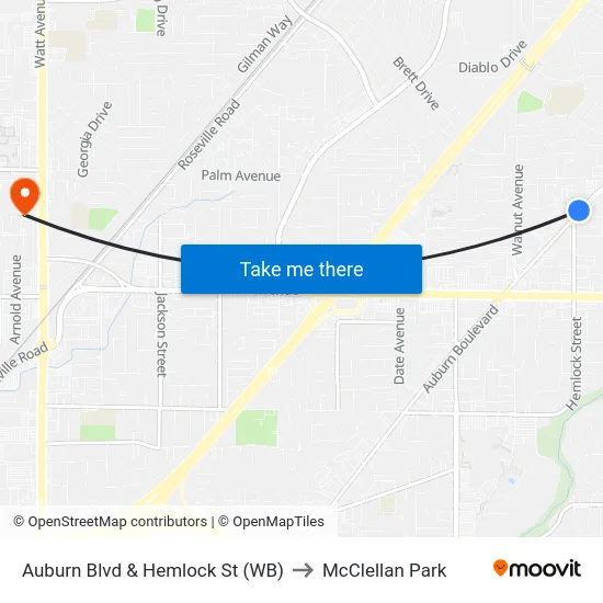Auburn Blvd & Hemlock St (WB) to McClellan Park map