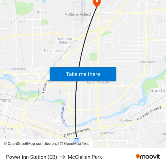 Power Inn Station (EB) to McClellan Park map