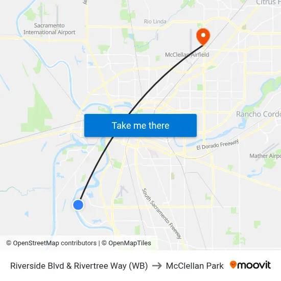 Riverside Blvd & Rivertree Way (WB) to McClellan Park map