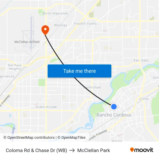 Coloma Rd & Chase Dr (WB) to McClellan Park map