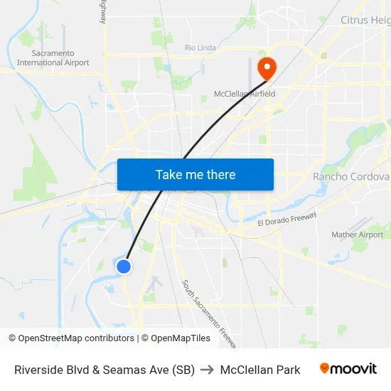 Riverside Blvd & Seamas Ave (SB) to McClellan Park map