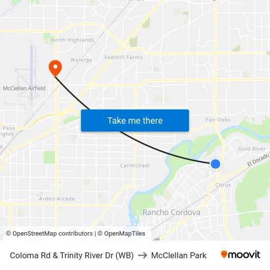 Coloma Rd & Trinity River Dr (WB) to McClellan Park map