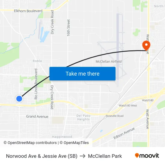 Norwood Ave & Jessie Ave (SB) to McClellan Park map