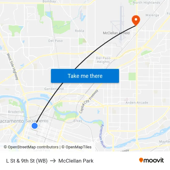 L St & 9th St (WB) to McClellan Park map