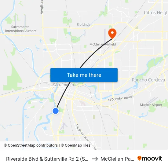 Riverside Blvd & Sutterville Rd 2 (SB) to McClellan Park map