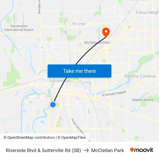 Riverside Blvd & Sutterville Rd (SB) to McClellan Park map