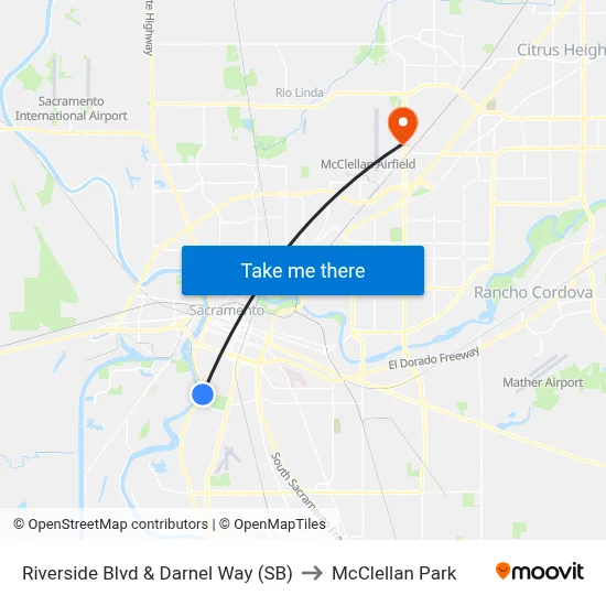 Riverside Blvd & Darnel Way (SB) to McClellan Park map