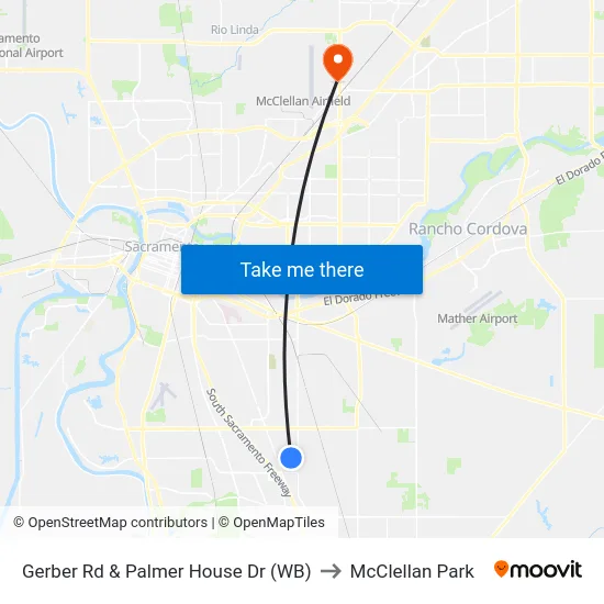 Gerber Rd & Palmer House Dr (WB) to McClellan Park map