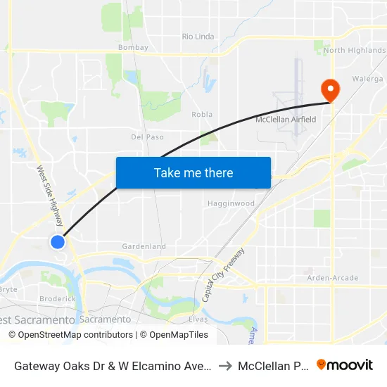 Gateway Oaks Dr & W Elcamino Ave (NB) to McClellan Park map