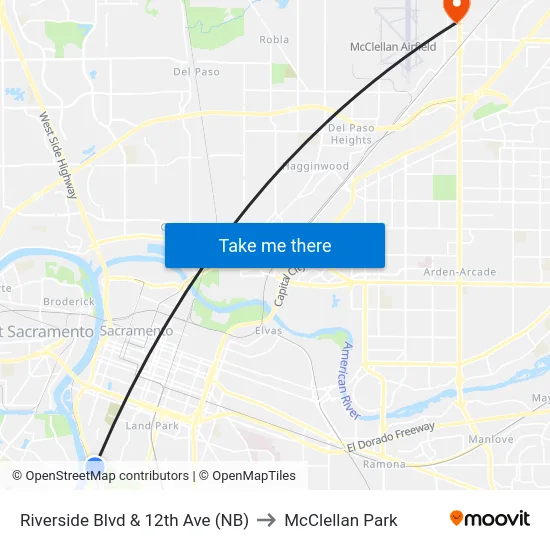 Riverside Blvd & 12th Ave (NB) to McClellan Park map