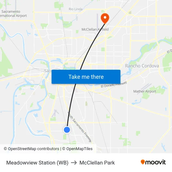 Meadowview Station (WB) to McClellan Park map