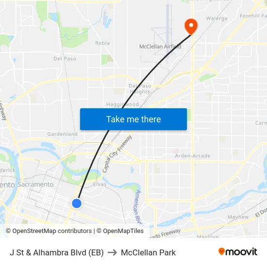 J St & Alhambra Blvd (EB) to McClellan Park map