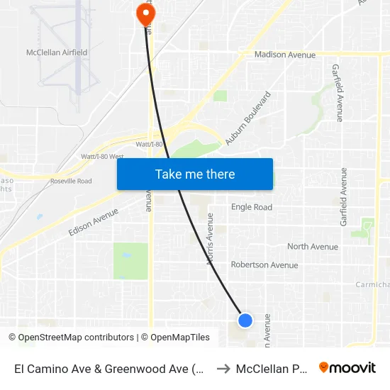 El Camino Ave & Greenwood Ave (WB) to McClellan Park map