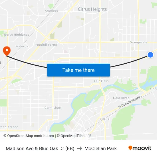 Madison Ave & Blue Oak Dr (EB) to McClellan Park map