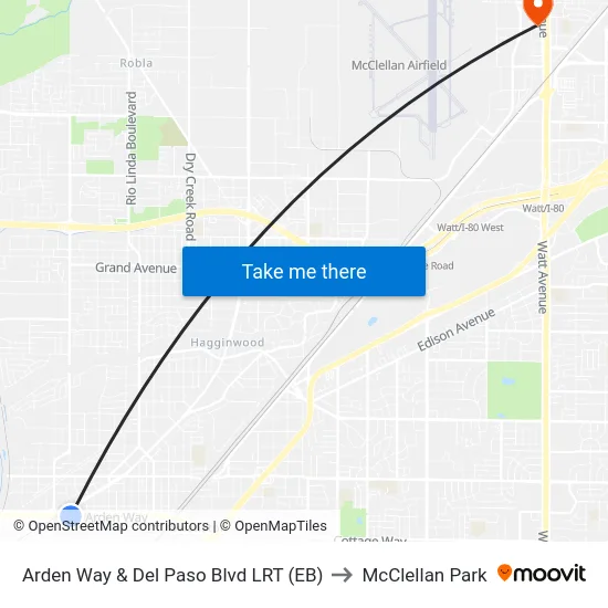 Arden Way & Del Paso Blvd LRT (EB) to McClellan Park map