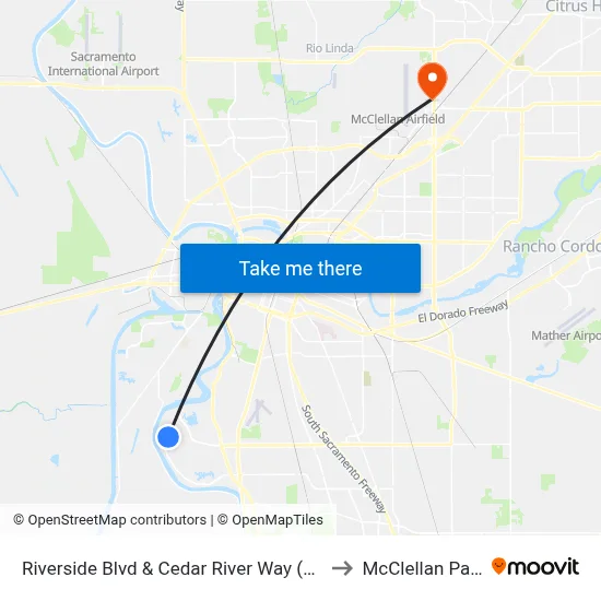 Riverside Blvd & Cedar River Way (EB) to McClellan Park map