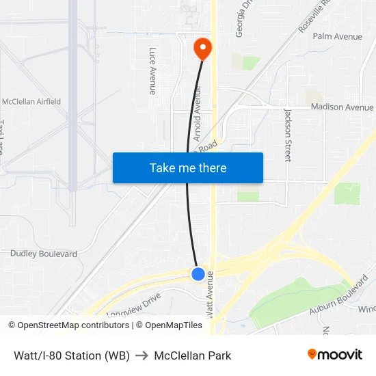 Watt/I-80 Station (WB) to McClellan Park map
