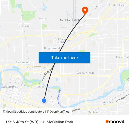 J St & 48th St (WB) to McClellan Park map
