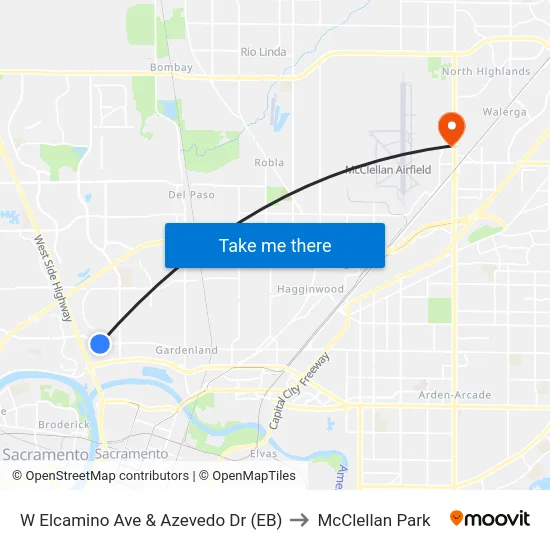 W Elcamino Ave & Azevedo Dr (EB) to McClellan Park map