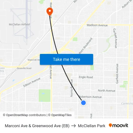 Marconi Ave & Greenwood Ave (EB) to McClellan Park map