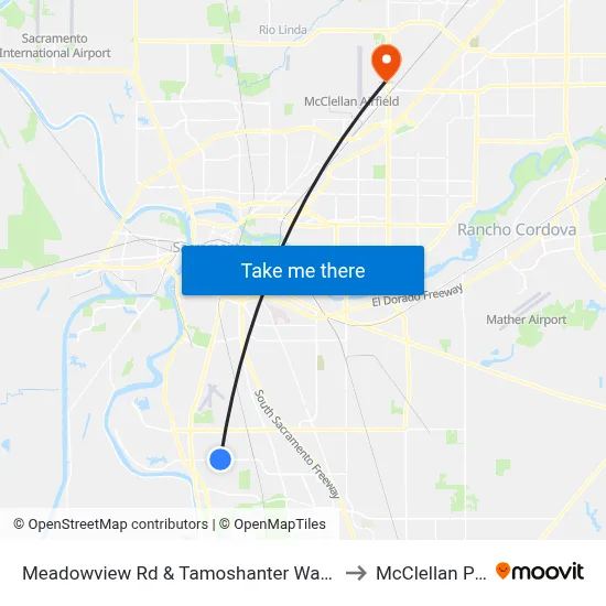 Meadowview Rd & Tamoshanter Way (WB) to McClellan Park map
