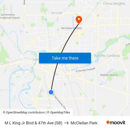 M L King Jr Blvd & 47th Ave (SB) to McClellan Park map