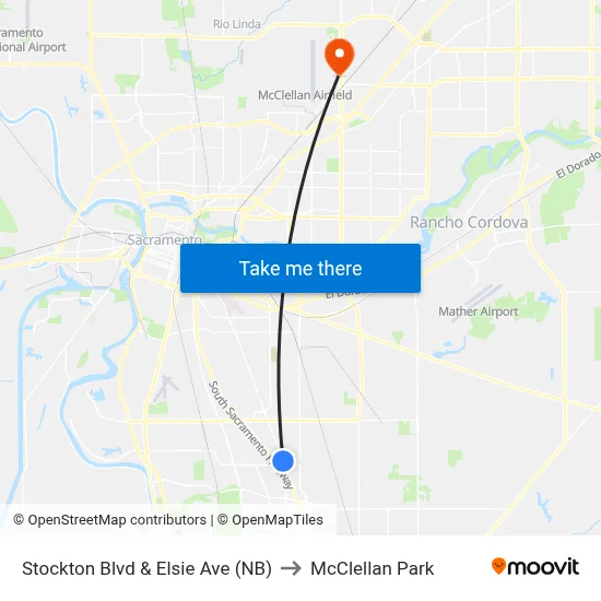 Stockton Blvd & Elsie Ave (NB) to McClellan Park map