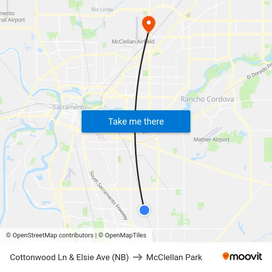Cottonwood Ln & Elsie Ave (NB) to McClellan Park map