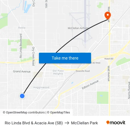 Rio Linda Blvd & Acacia Ave (SB) to McClellan Park map