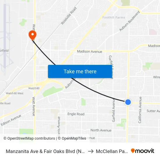 Manzanita Ave & Fair Oaks Blvd (NB) to McClellan Park map